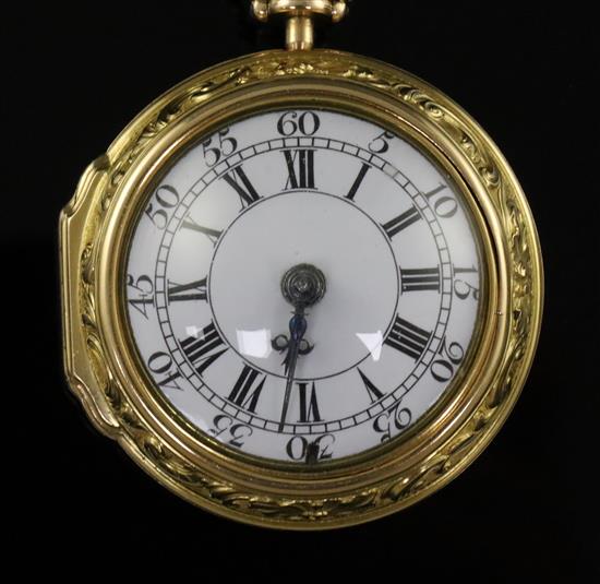 Francis Perigal, London, a George III gold embossed triple-cased pocket watch, No. 623, with leather-covered outer case